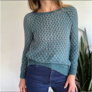 Anthropologie Moth Dot-dot Honeycomb Teal Blue Sweater Size S